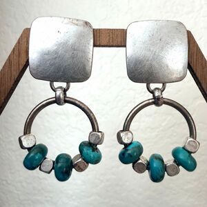 Marjorie Baer MB SF Turquoise Bead Modernist Clip-On Dangle Earrings